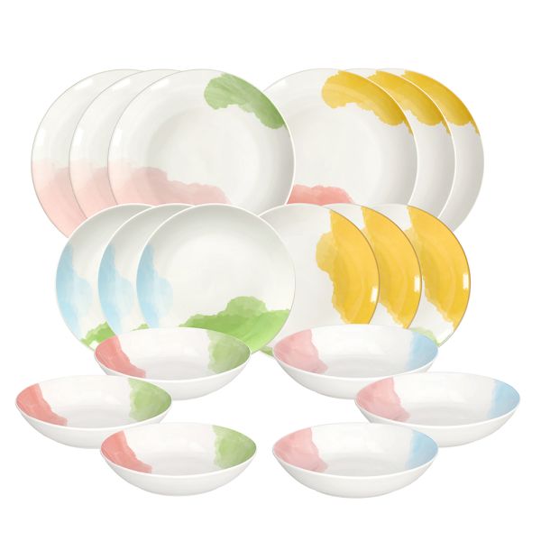 Servizio piatti 18 pezzi Acquerello Porcellana Multicolor