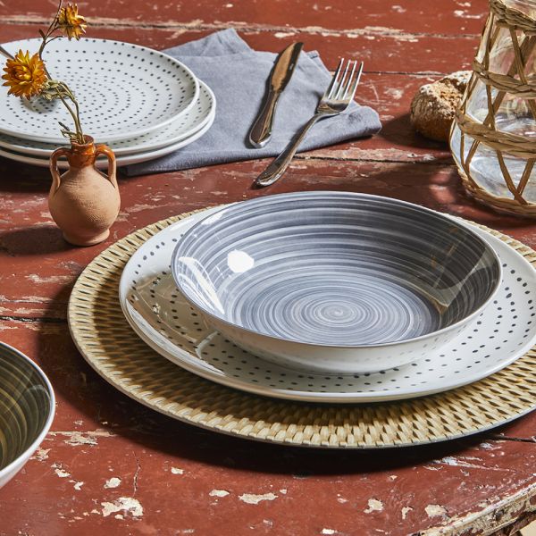 Servizio piatti 18 pezzi Koonan Porcellana Grigio