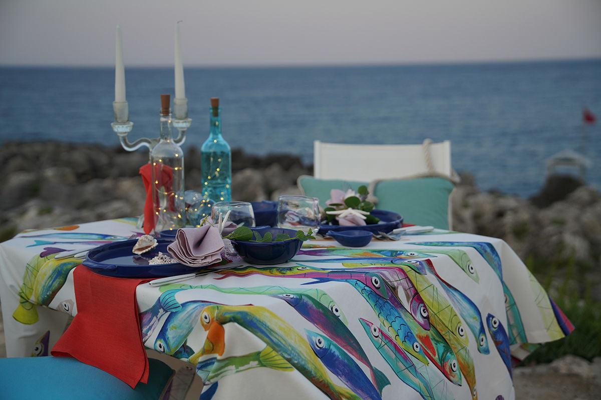 Tessitura Toscana Telerie Tovaglia Poisson Bleu