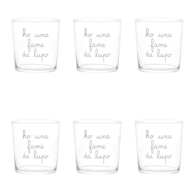 Set 6 Bicchieri acqua Ho una fame da lupo