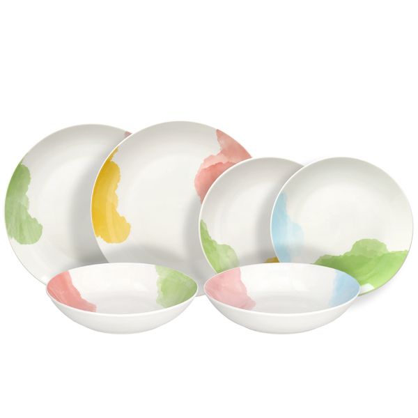 Servizio piatti 18 pezzi Acquerello Porcellana Multicolor