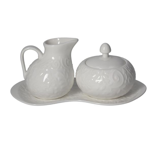 Set lattiera, zuccheriera e vassoio 20 x 12,5 cm Etoile New Bone China Bianco