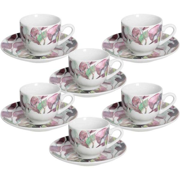 Confezione 6 tazze caffè con piatto Calypso Porcellana Bianco