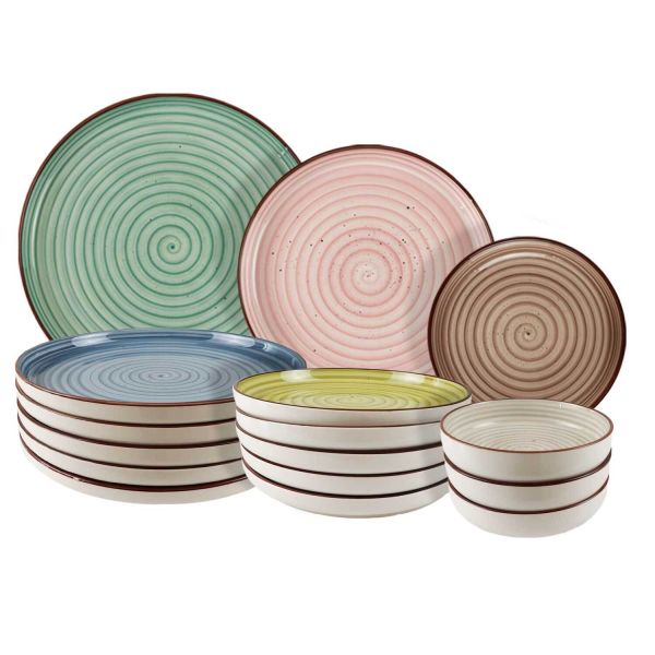 Servizio piatti 18 pezzi Pastel Stoneware Multicolor