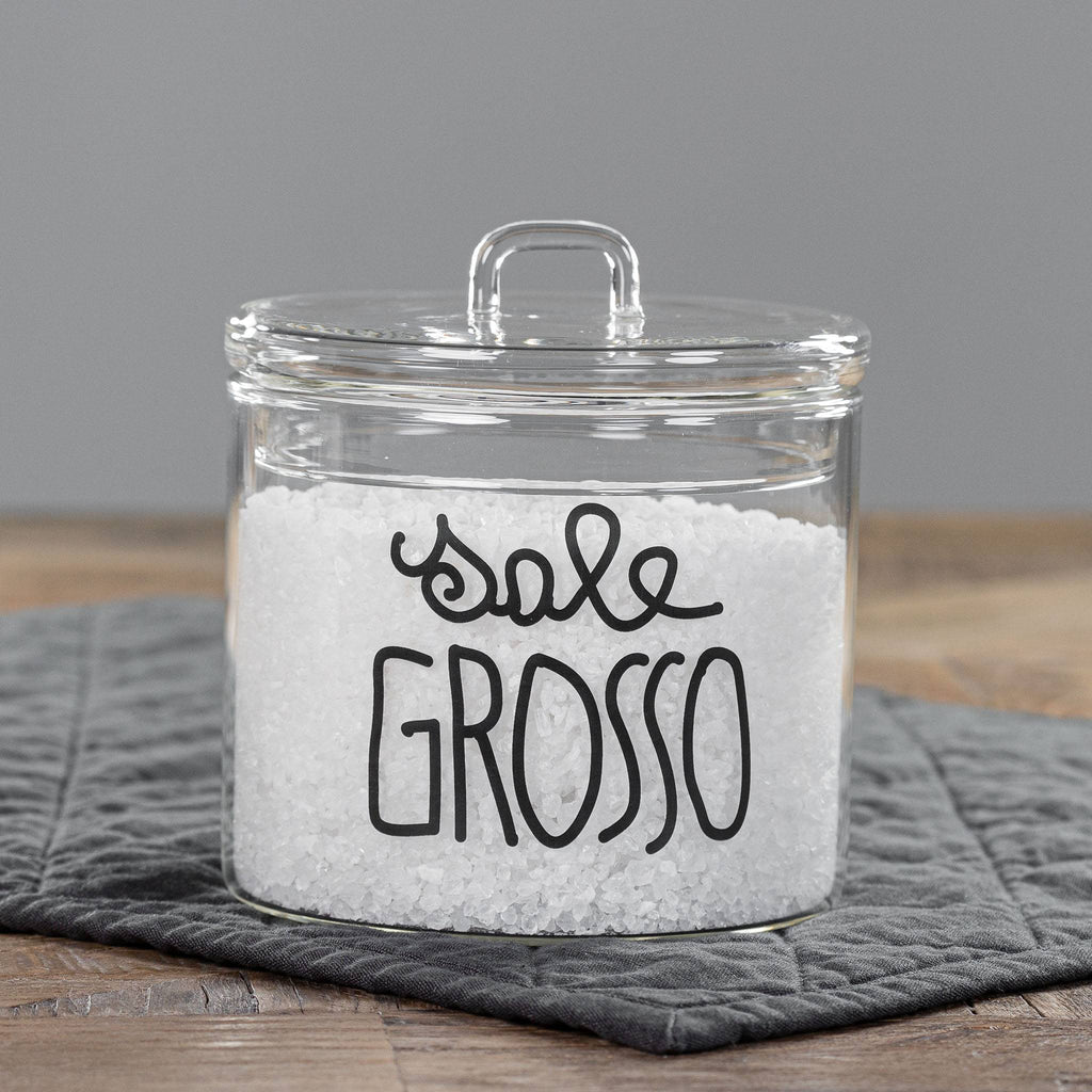 Barattolo Sale grosso in corsivo nero