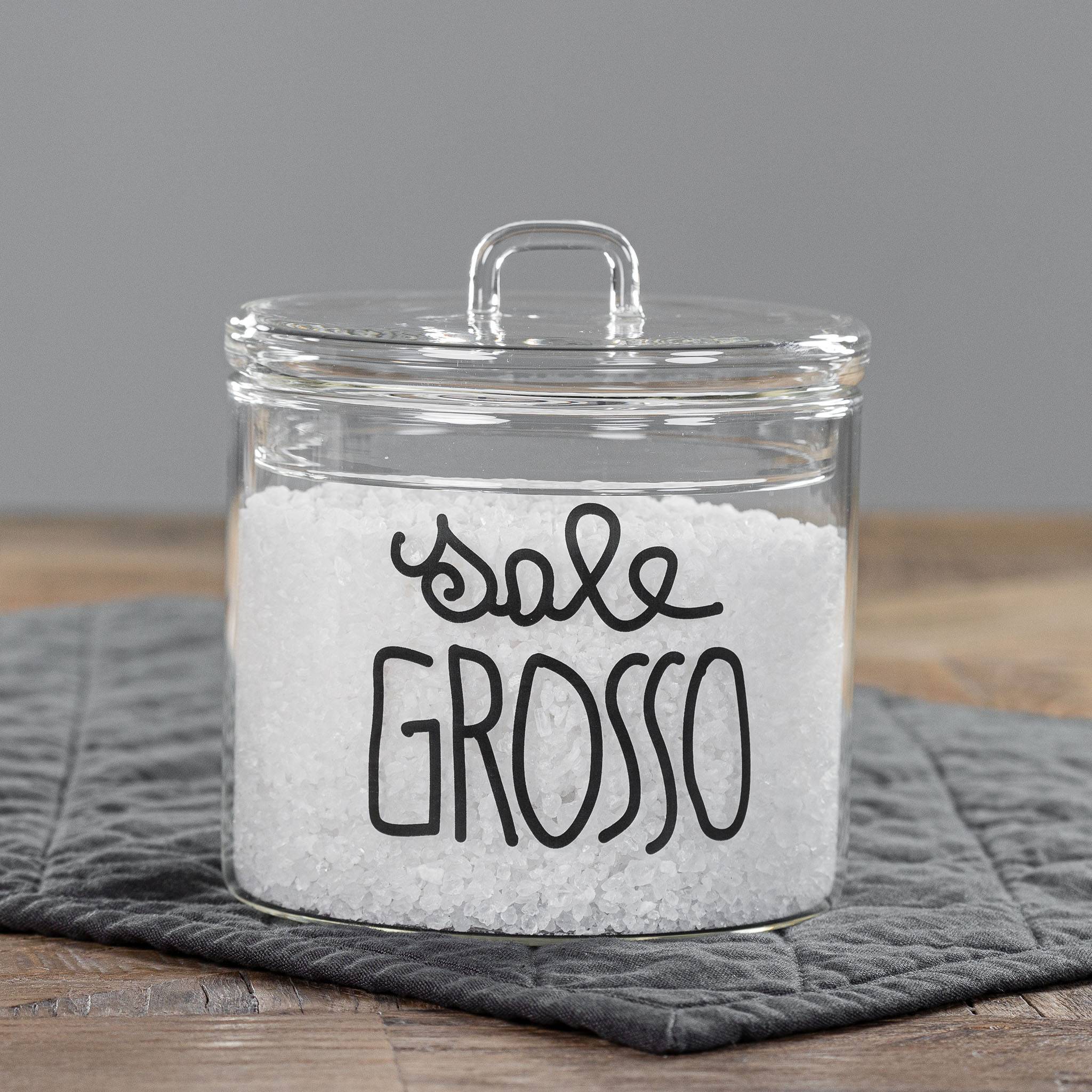 Barattolo Sale grosso in corsivo nero