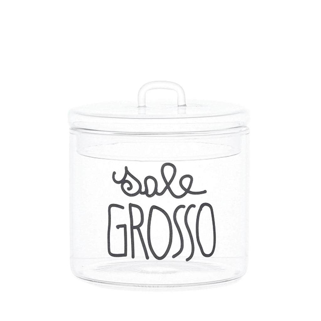 Barattolo Sale grosso in corsivo nero