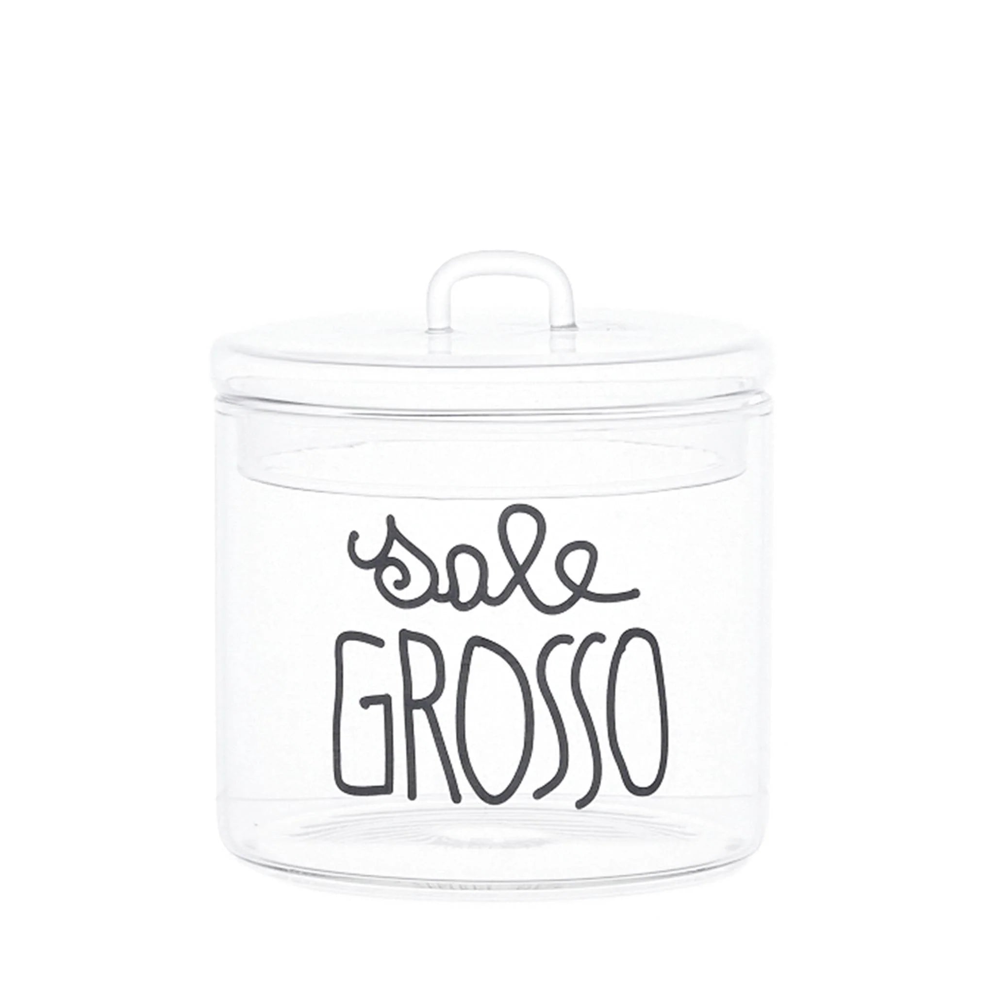 Barattolo Sale grosso in corsivo nero