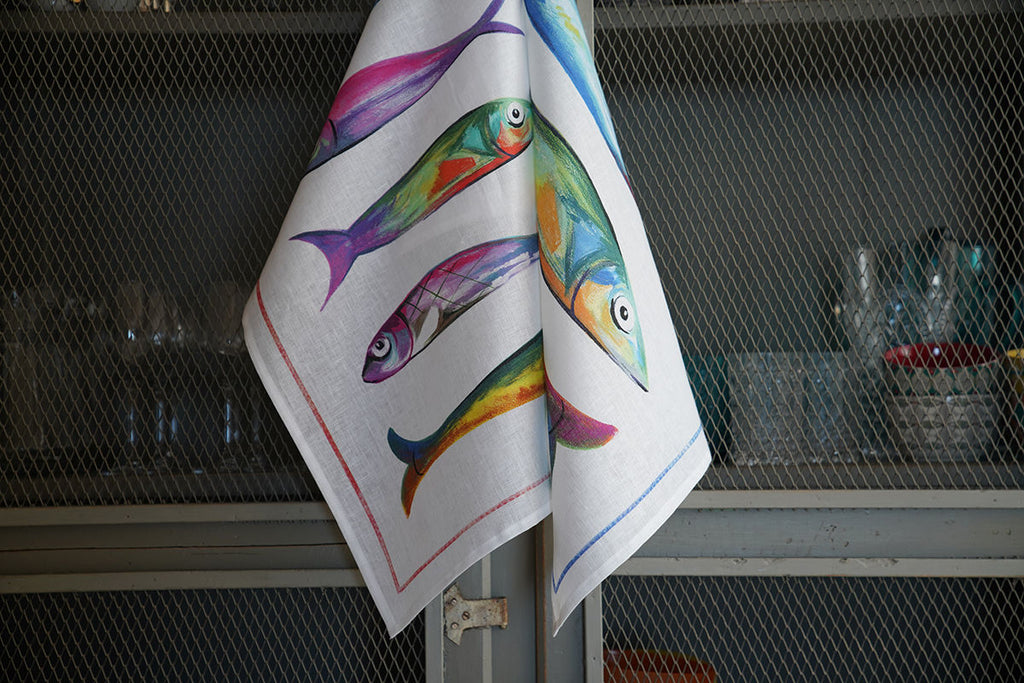 Tessitura Toscana Telerie Canovaccio Poisson Bleu