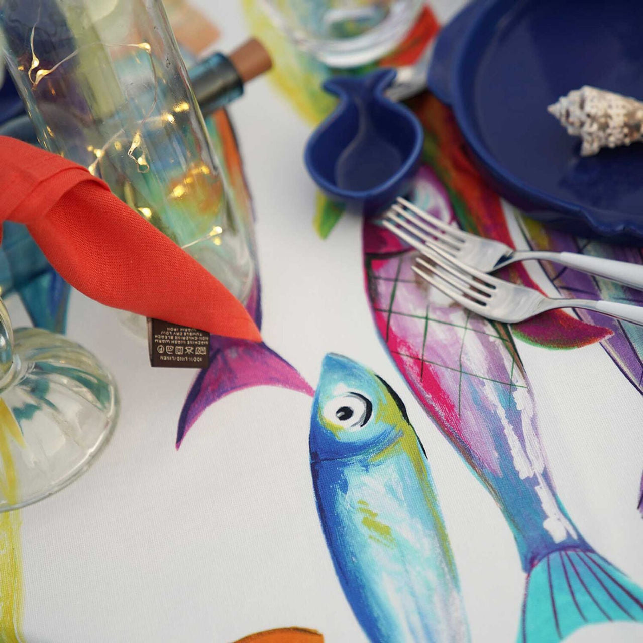 Tessitura Toscana Telerie Tovaglia Poisson Bleu