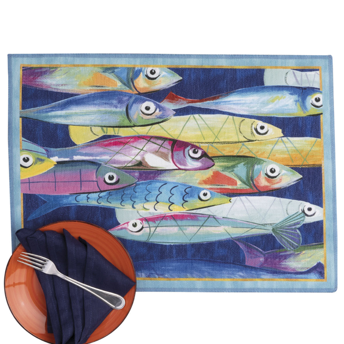 Tessitura Toscana Telerie Tovagliette Poisson Bleu