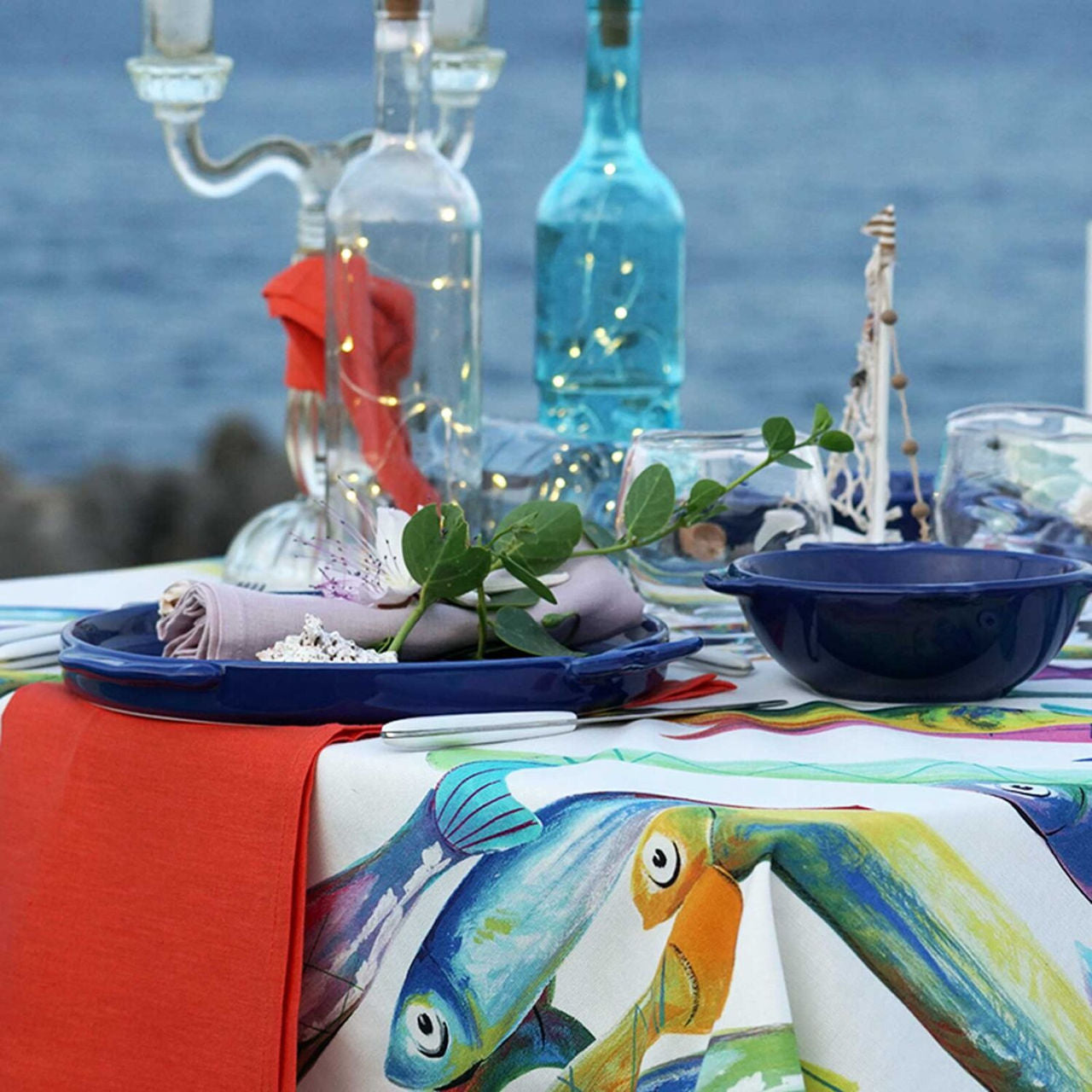Tessitura Toscana Telerie Tovaglia Poisson Bleu