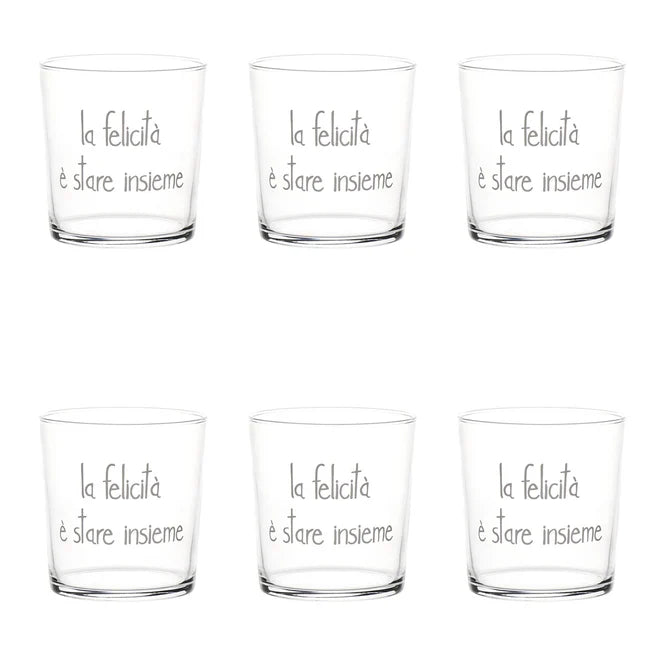 Set 6 Bicchieri acqua "La felicità è stare insieme"