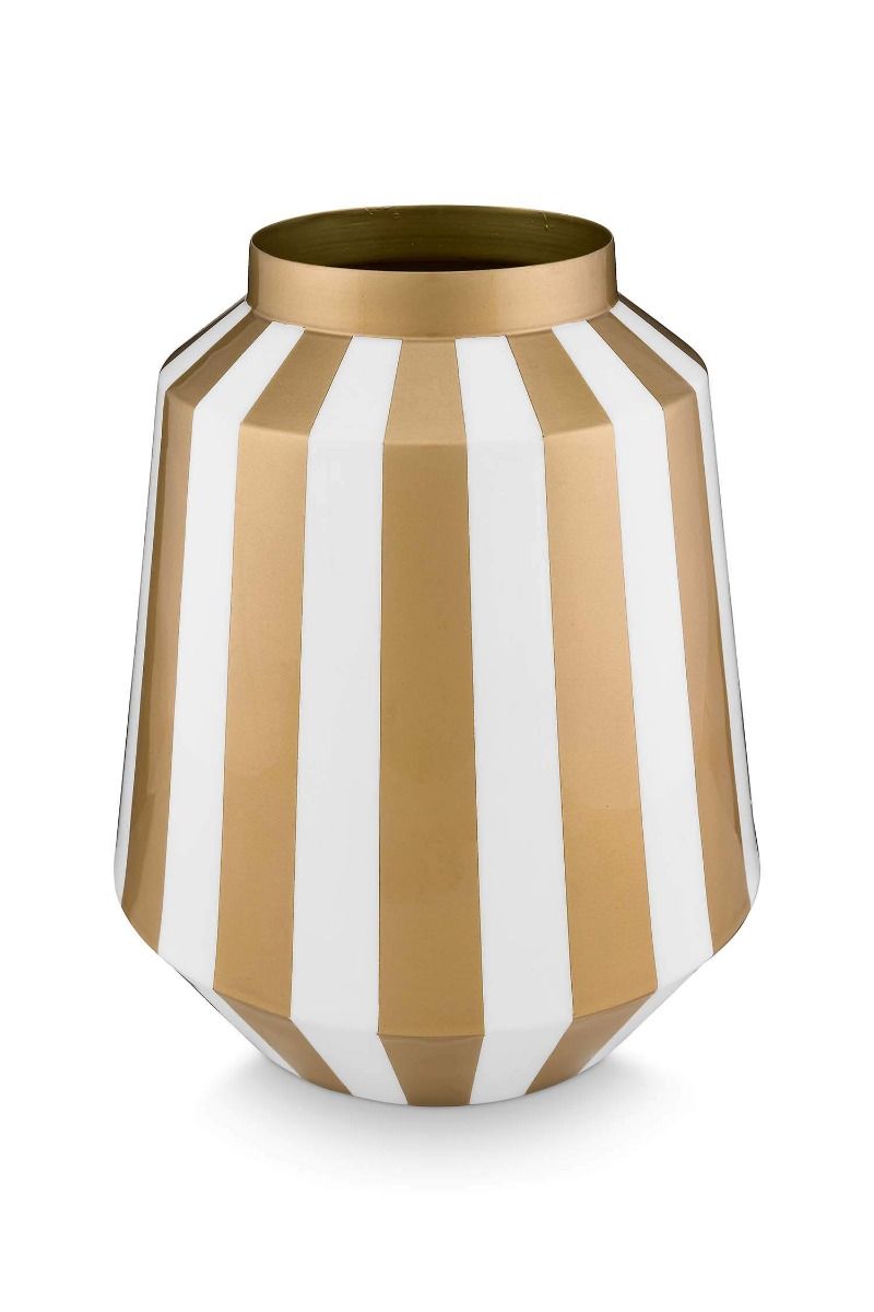 Vaso in metallo a strisce bianco/oro Pip Studio